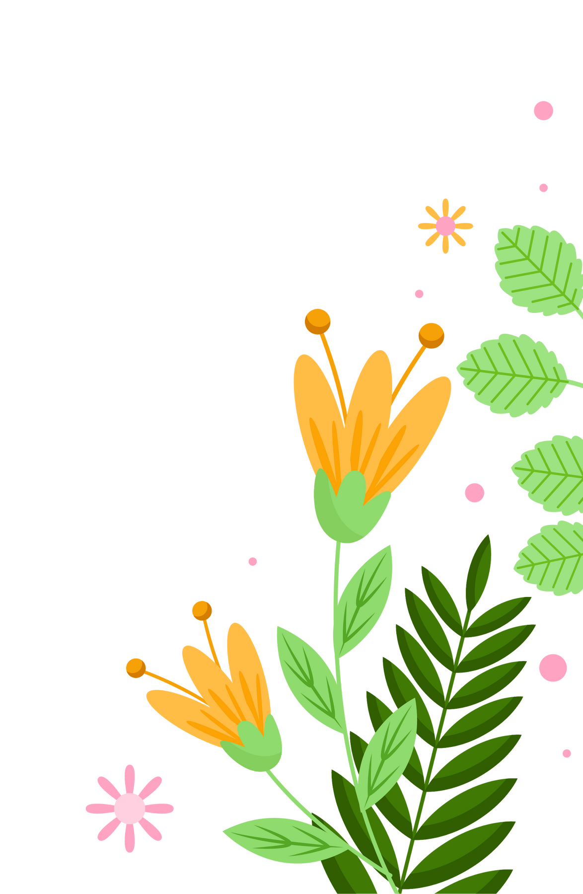 Teckande blommor i gr&ouml;nt och orange